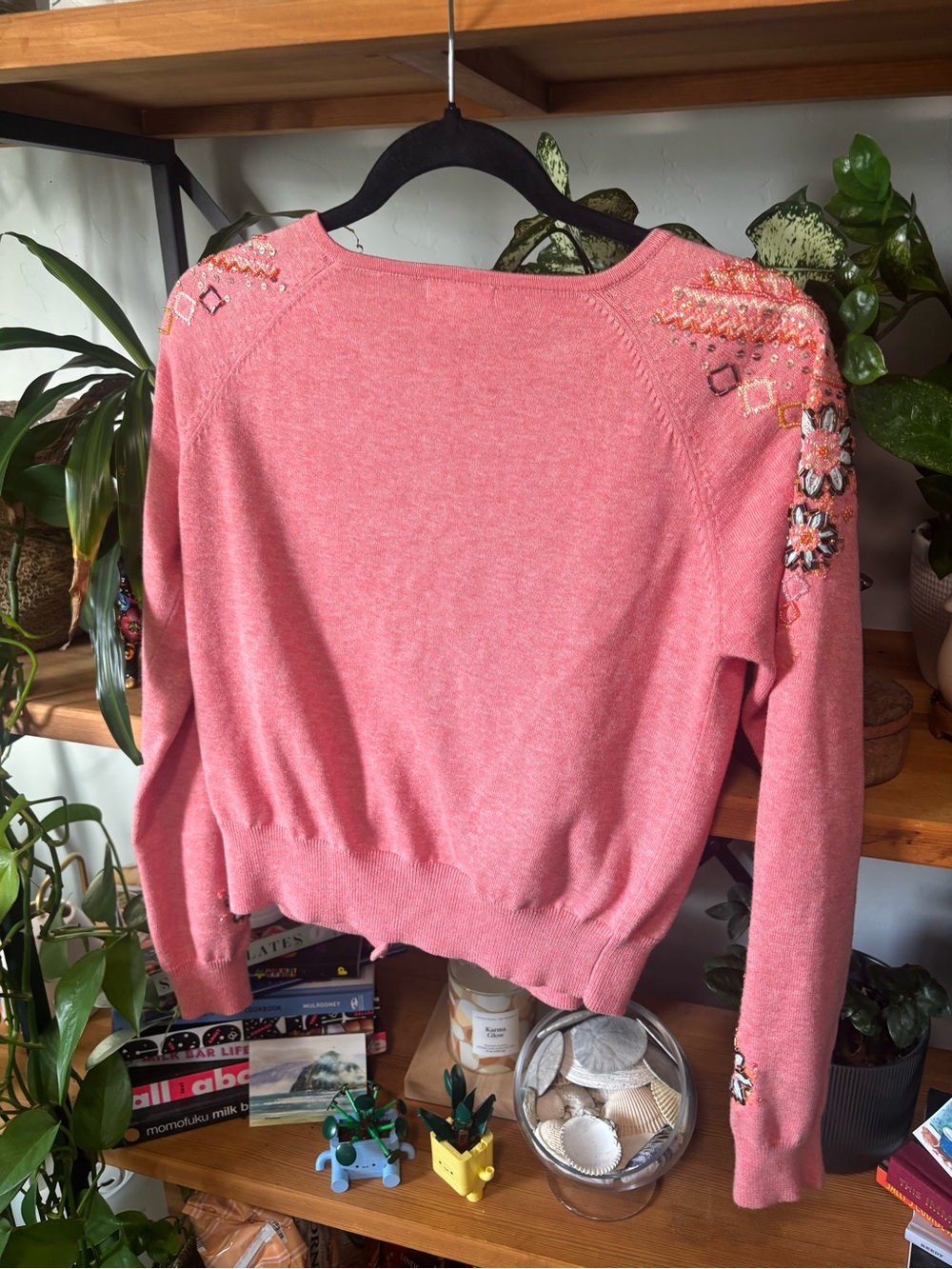 Sundance Coral Pink Floral Beaded Cardigan | Small - Picture 5 of 6
